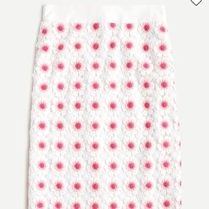 J.Crew Floral Crochet Pencil Skirt White Pink Ribbon Waist Spring Size 4 NWT
